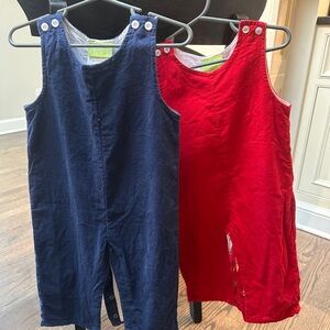 Red and Navy Baby boy Whimsy Smocked Overalls